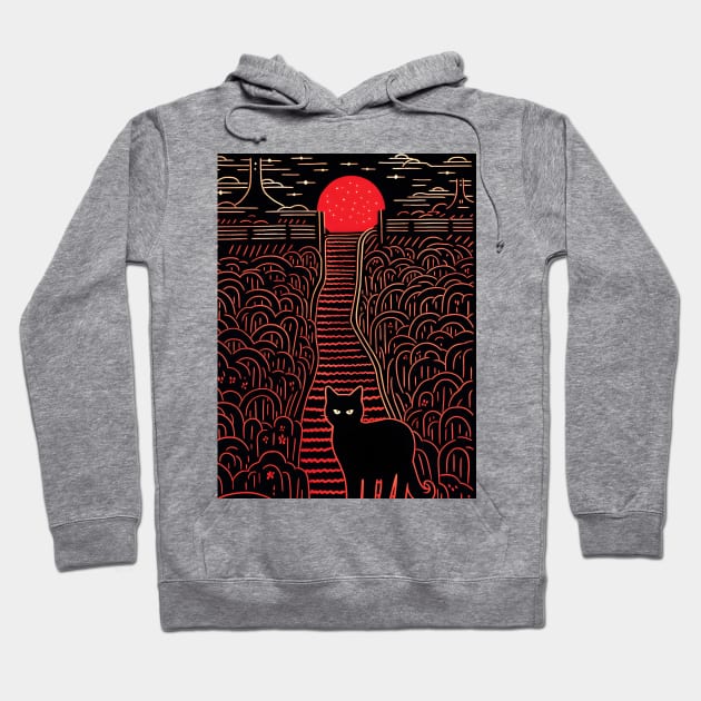 Riso-graphic Cat's Joyful Field Hoodie by AestheticsArt81